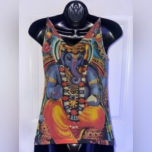 Ganesha Vivienne Tam Multicolor Elephant Print Tank Top vintage